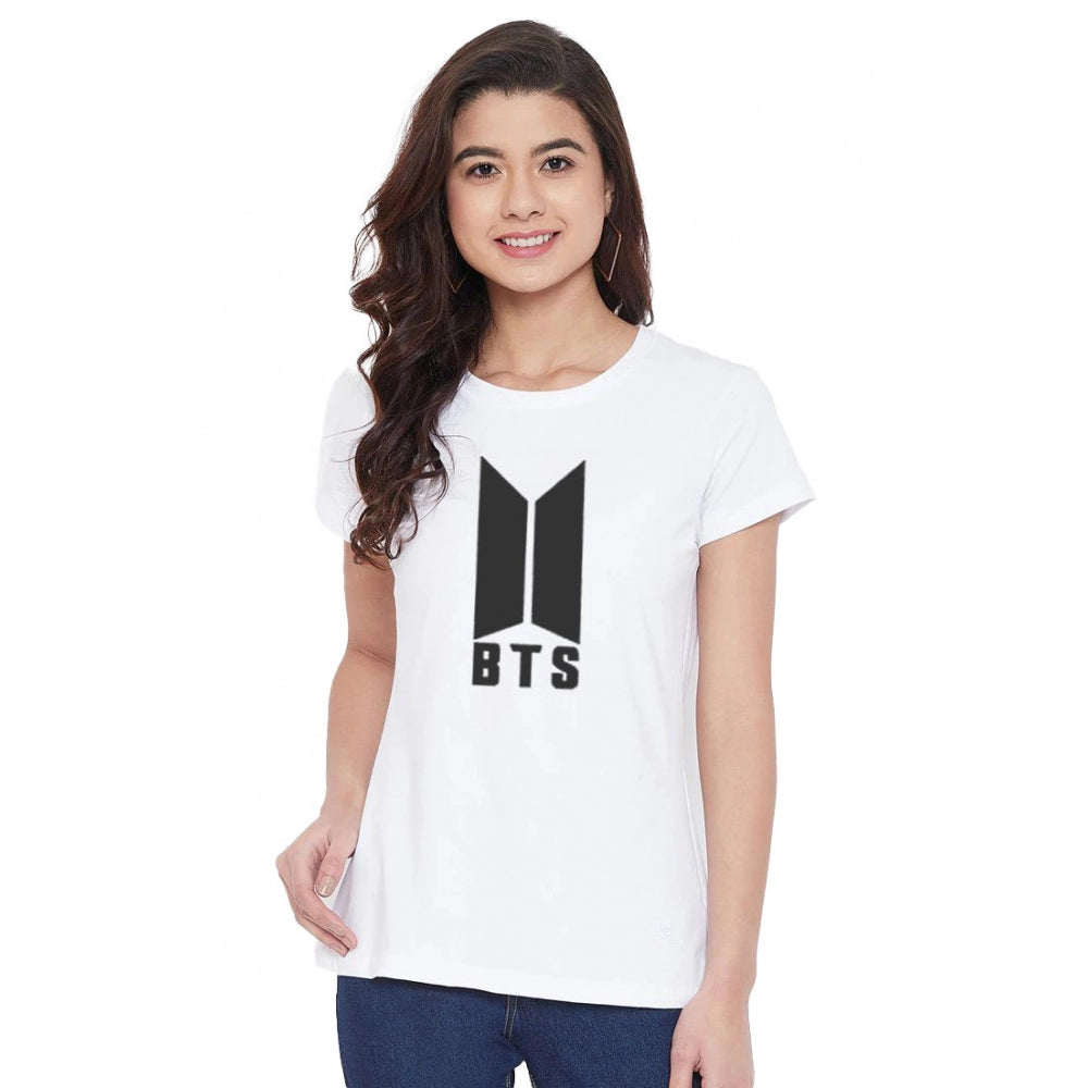 Generic Women's Cotton Blend Bts Print Printed T-Shirt (White)