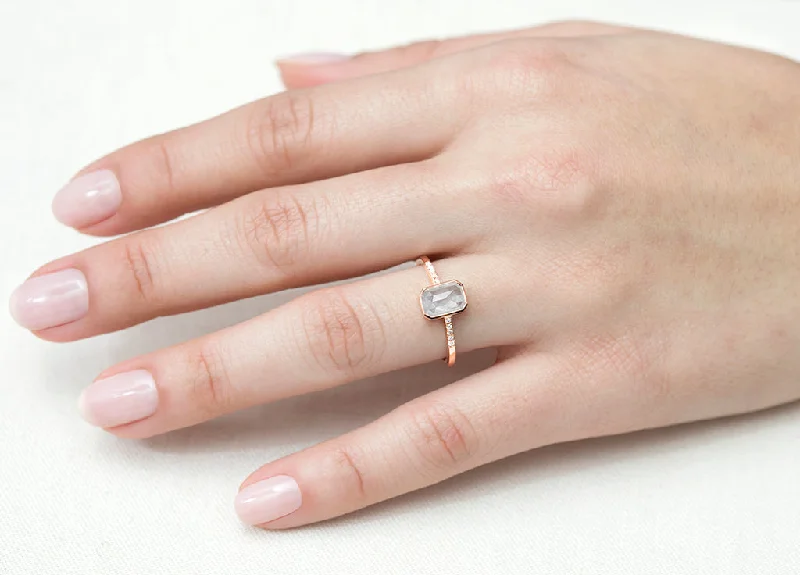 Shop Signature Jewelry Styles At Exclusive Prices 1.18ct Cushion Pale Grey Diamond & Rose Gold Diamond Pavé Bezel Ring