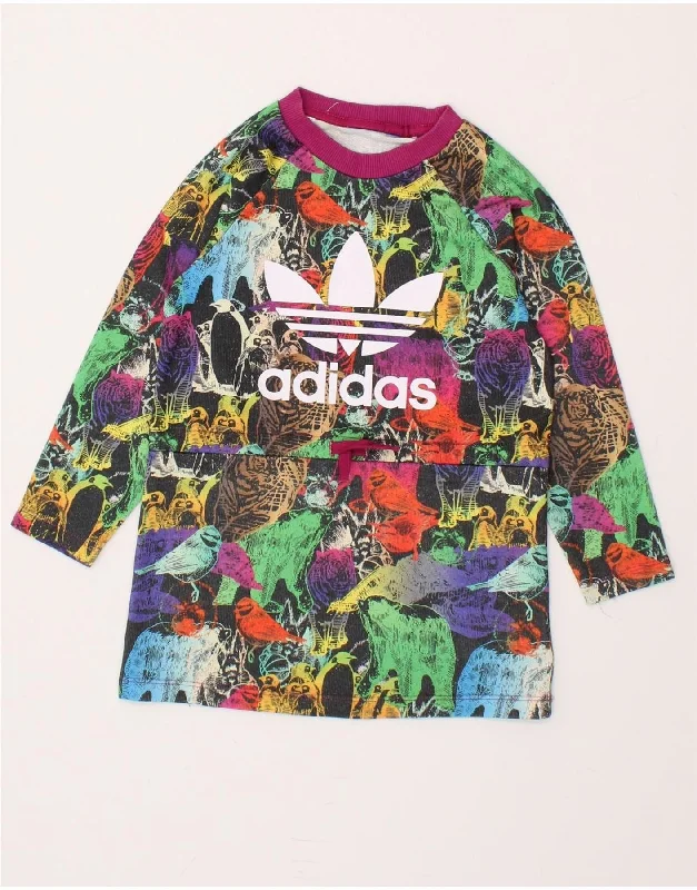 ADIDAS Girls Graphic Sweatshirt Dress 2-3 Years Multicoloured Animal Print