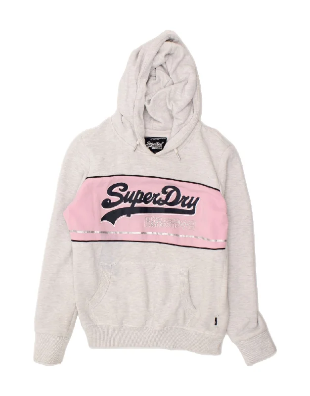 SUPERDRY Womens Graphic Hoodie Jumper UK 10 Small  White Colourblock