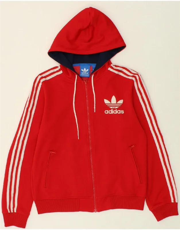 ADIDAS Womens Zip Hoodie Sweater UK 10 Small Red Cotton