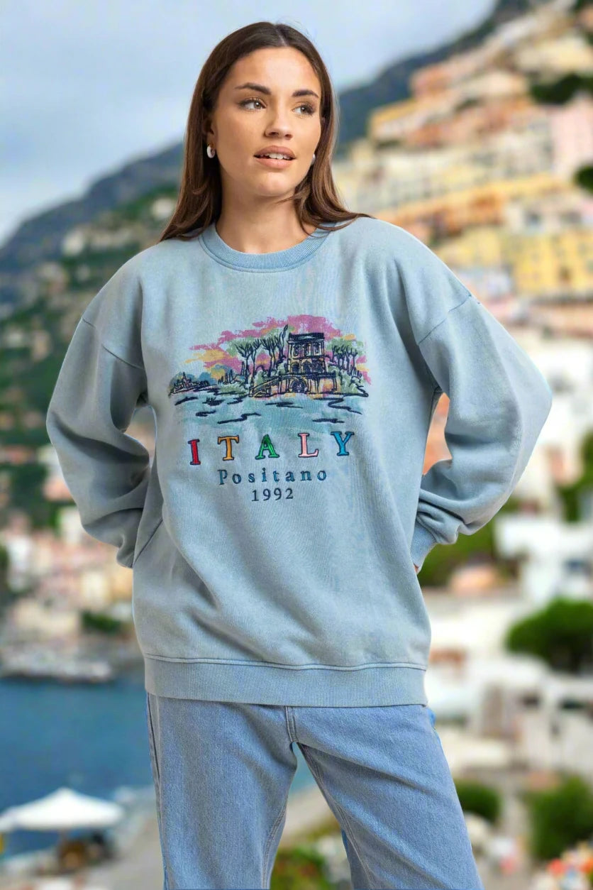 Daisy Street Positano Italy Embroidered Sweater