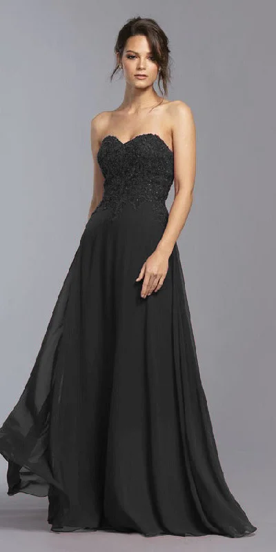 Aspeed L2072 A-Line Chiffon Strapless Appliqued Bodice Long Dress