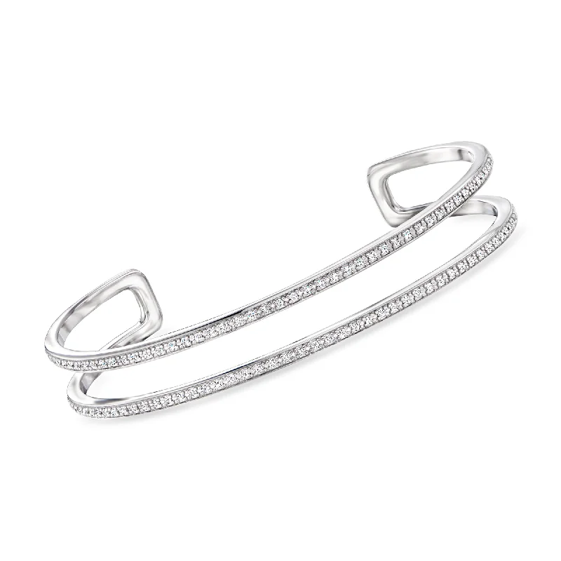 Dazzle With Discounts – Shop Jewelry On Sale Ross-Simons Diamond 2-Row Cuff Bracelet in Sterling Silver