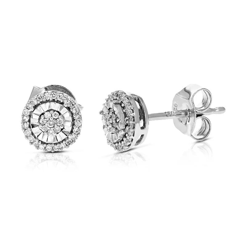 Grab Exquisite Jewelry At The Lowest Prices 1/8 cttw 64 Stones Round Lab Grown Diamond Studs Earrings .925 Sterling Silver Prong Set, 1/2 Inch