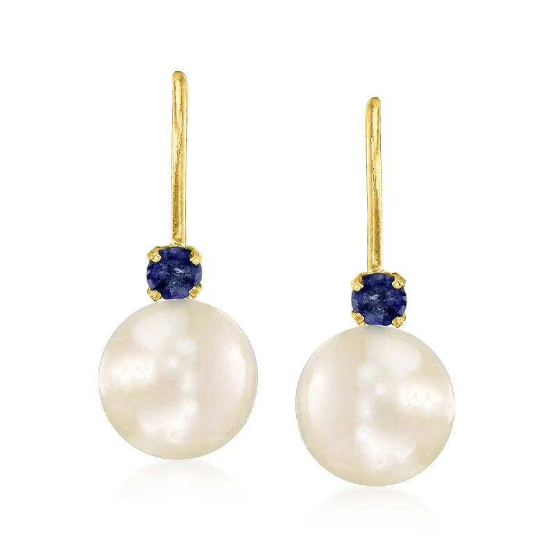 Your Dream Jewelry At Dream Prices Ross-Simons 7-7.5mm Cultured Pearl Drop Earrings With . Sapphires in 14kt Yellow Gold