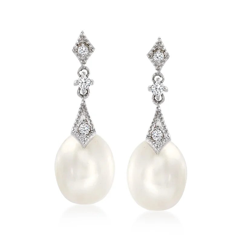 Trending Jewelry Now Available At Exclusive Prices Ross-Simons 8mm Cultured Pearl and . Diamond Drop Earrings in 14kt White Gold