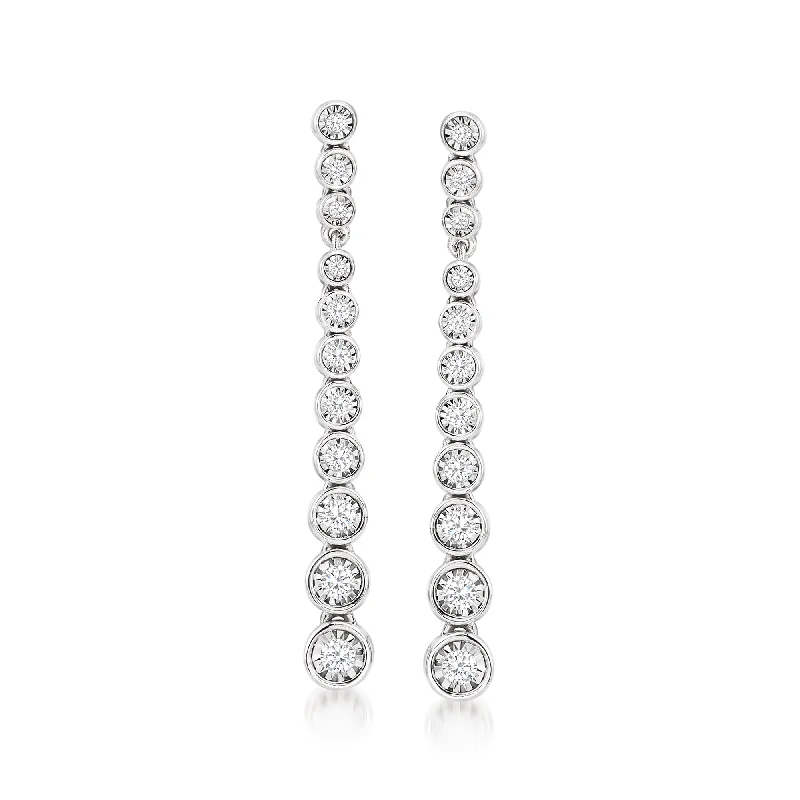 Flash Sale On Exquisite Jewelry – Don't Miss Out Ross-Simons Bezel-Set Diamond Drop Earrings in Sterling Silver