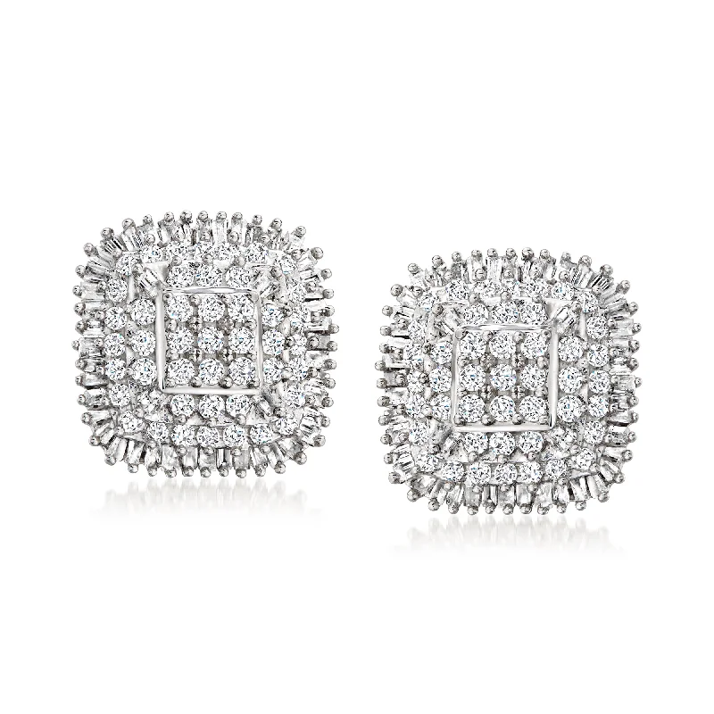 Limited-Time Offer On Premium Jewelry Collections Ross-Simons Diamond Cluster Earrings in Sterling Silver