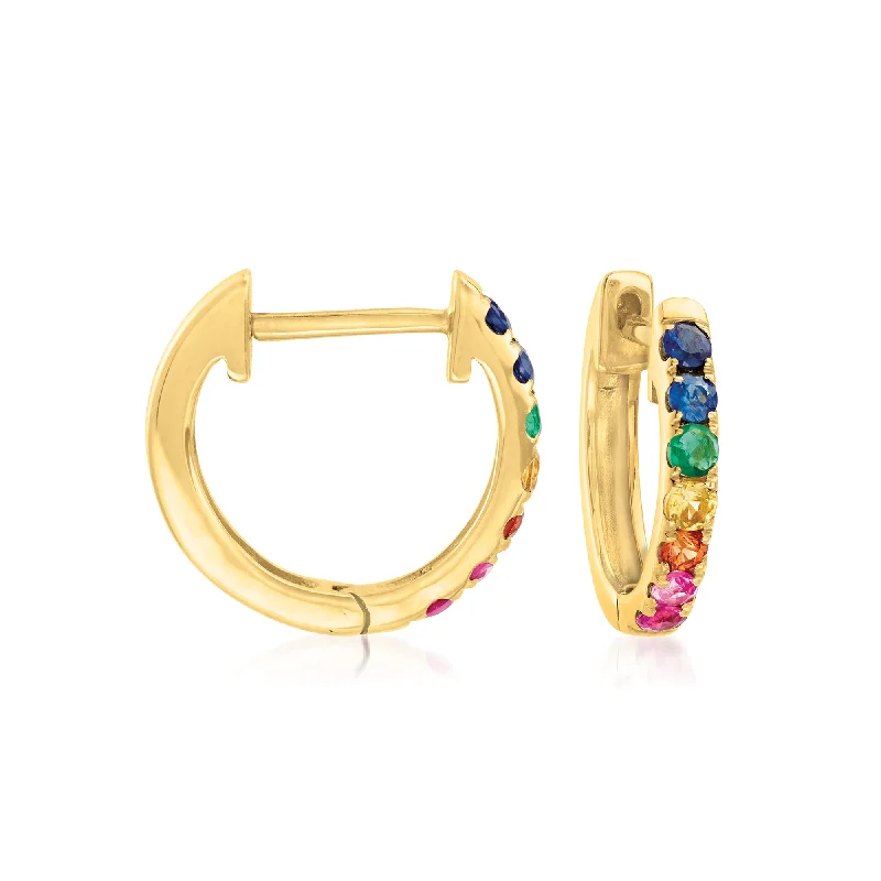 Jewelry Deals That Sparkle – Shop Today Ross-Simons Multi-Gemstone Huggie Hoop Earrings in 14kt Yellow Gold