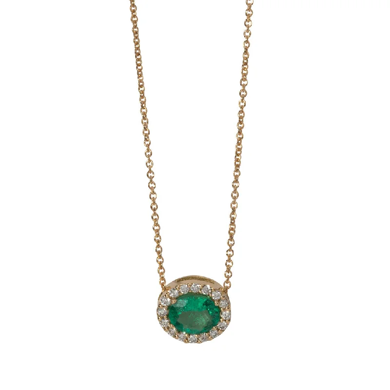 Sparkle For Less – Shop Our Limited-Time Jewelry Deals Oval Emerald & Diamond Pavé Halo 18K Gold Necklace