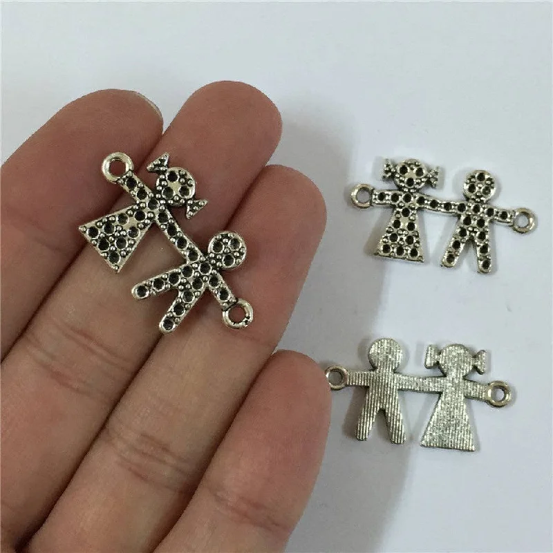 Discounted Jewelry For A Glamorous Look 10 units Pendant antique SLIVER boy and gril Pendants Jewelry Findings & Components D-3-153
