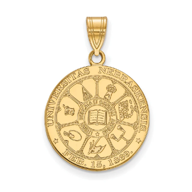 Trending Jewelry Styles Now At Limited-Time Discounts 14k Gold Plated Silver U. of Nebraska Large Crest Pendant