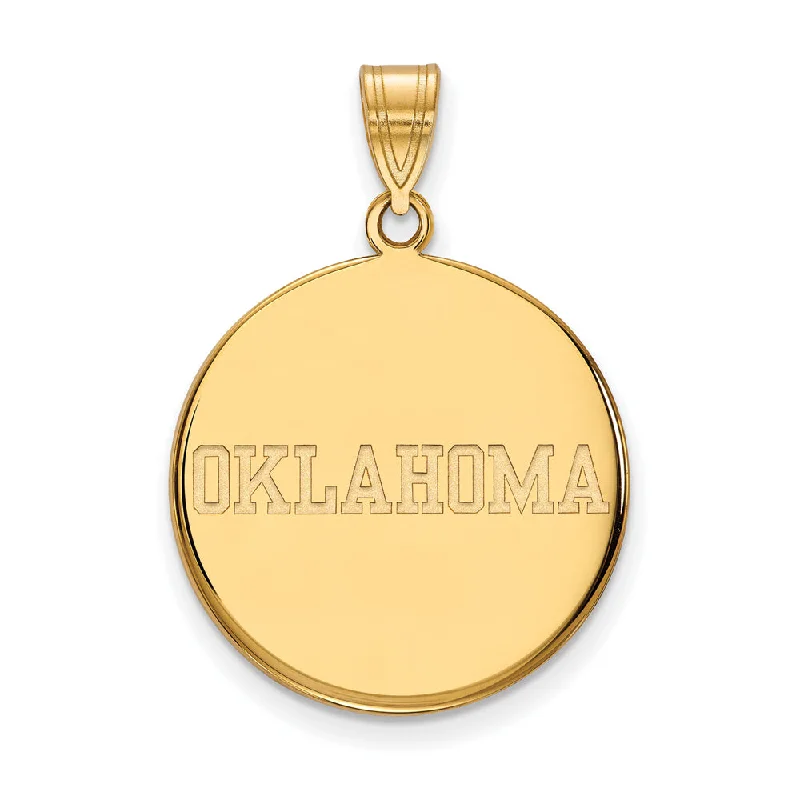 Fashion-Forward Jewelry At Incredible Prices 14k Gold Plated Silver U. of Oklahoma Large Disc Pendant