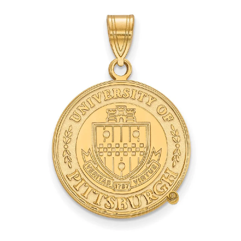 Premium Jewelry Now Available At Special Discounts 14k Gold Plated Silver U. of Pittsburgh Large Crest Pendant