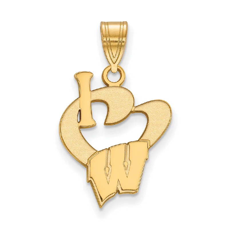 Premium Jewelry Now Available At Special Discounts 14k Gold Plated Silver U. of Wisconsin Large I Love Logo Pendant
