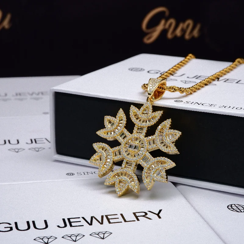 Timeless Elegance, Temporary Discounts – Act Fast 2020 18K Gold-Plated Baguette Iced Snowflake Pendant