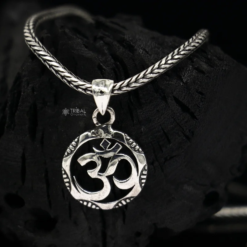 Shop Stylish Jewelry Now And Save Big 925 pure silver AUM OR OM mantra pendant best gifting pendant, wheat chain necklace locket best gifting jewelry NSP732