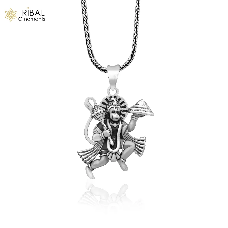 Celebrate With Sparkle – Jewelry Sale Now Live 925 sterling silver handmade Hindu idol God Lord hanuman flying pendant, amazing divine lord bajarangbali pendant gifting jewelry NSP815