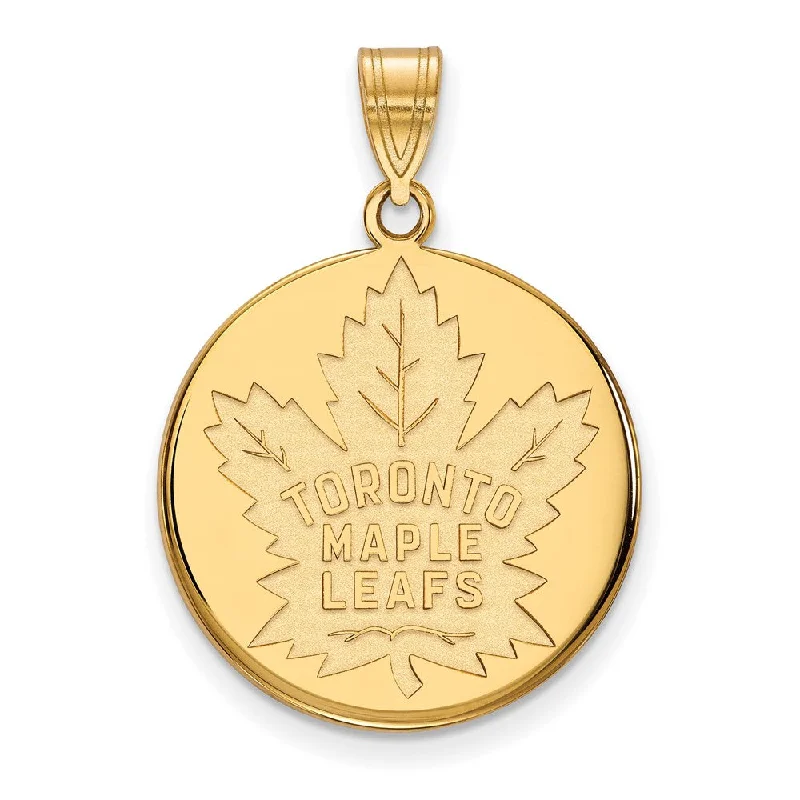 Discounted Jewelry For A Glamorous Look SS 14k Yellow Gold Plated NHL Toronto Maple Leafs LG Disc Pendant