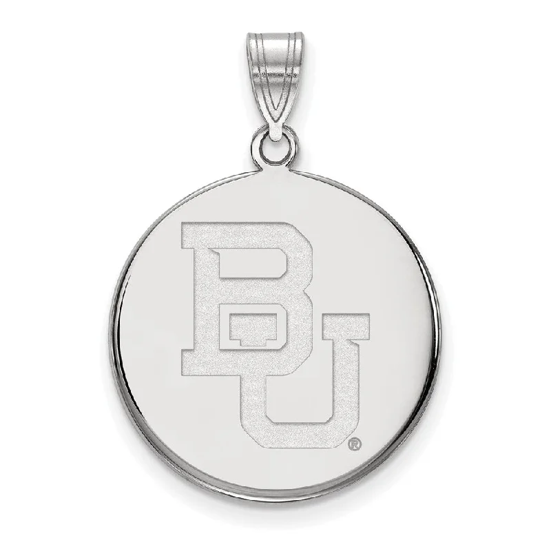 Trendy Minimalist Jewelry For Everyday Wear Sterling Silver Baylor U Large 'BU' Disc Pendant